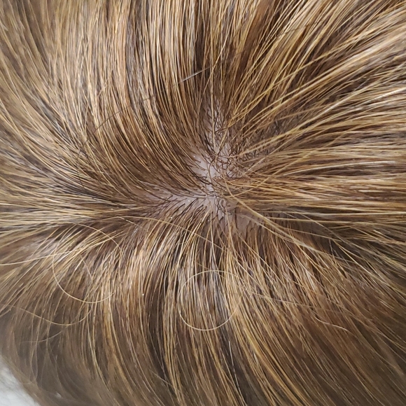 100%  Human Hair Wig long  top band and layers brown with copper highlight - Picture 7 of 11